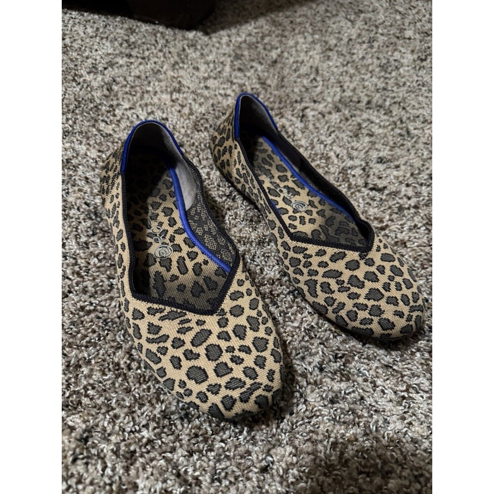 Rothy’s The Flat Leopard Print Blue Trim Women’s 10.5 Washable Ballet Flats